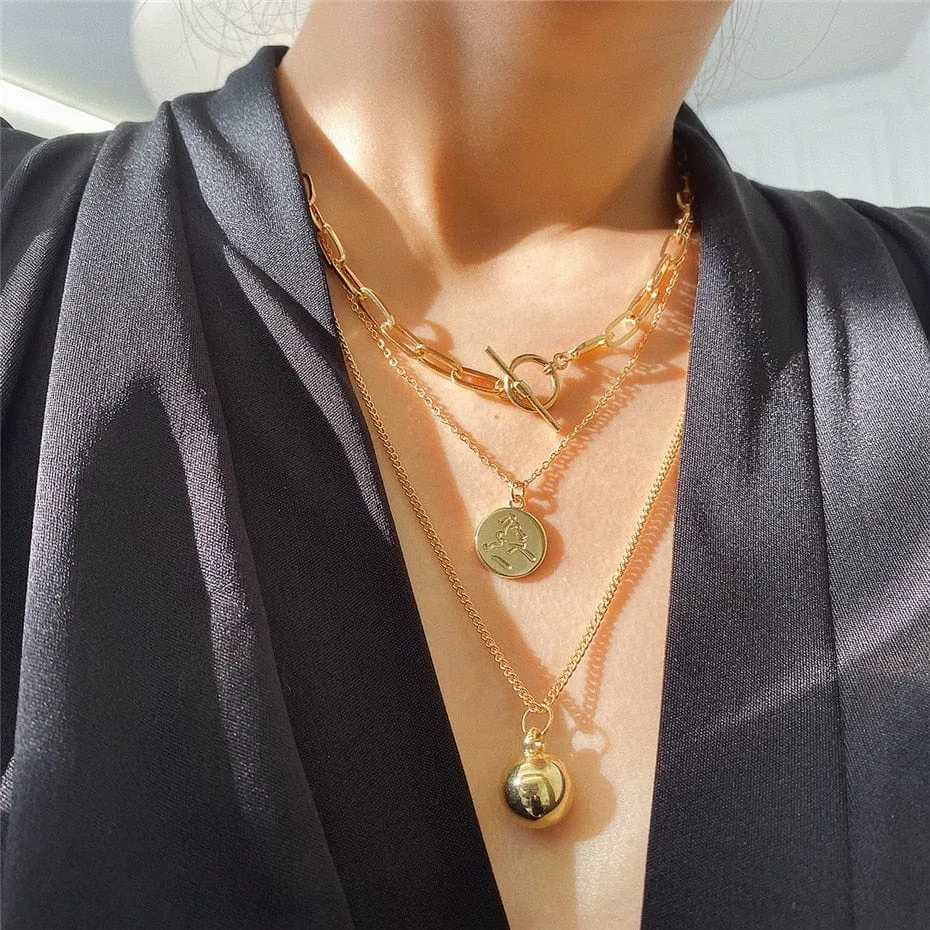 Fashion Punk Multilayer Link Chain Pendant Long Necklace