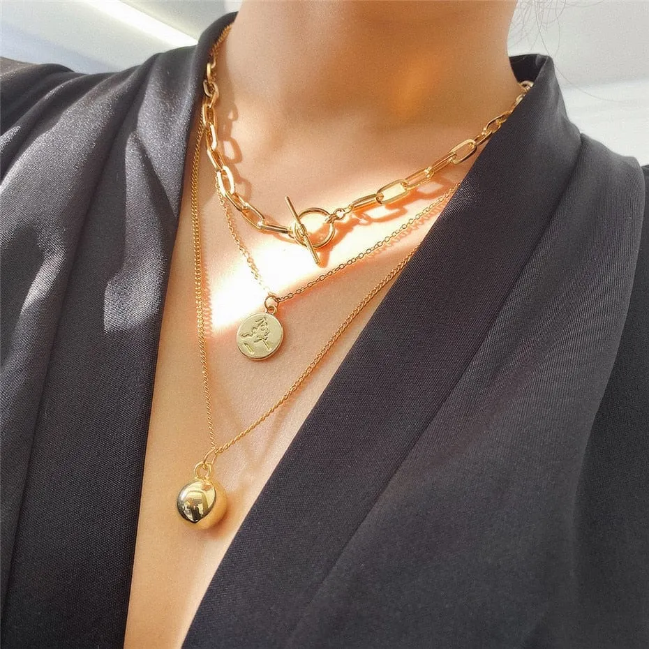 Fashion Punk Multilayer Link Chain Pendant Long Necklace