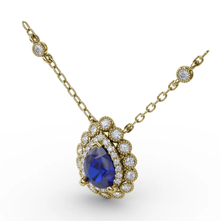 Floral Teardrop Sapphire and Diamond Pendant