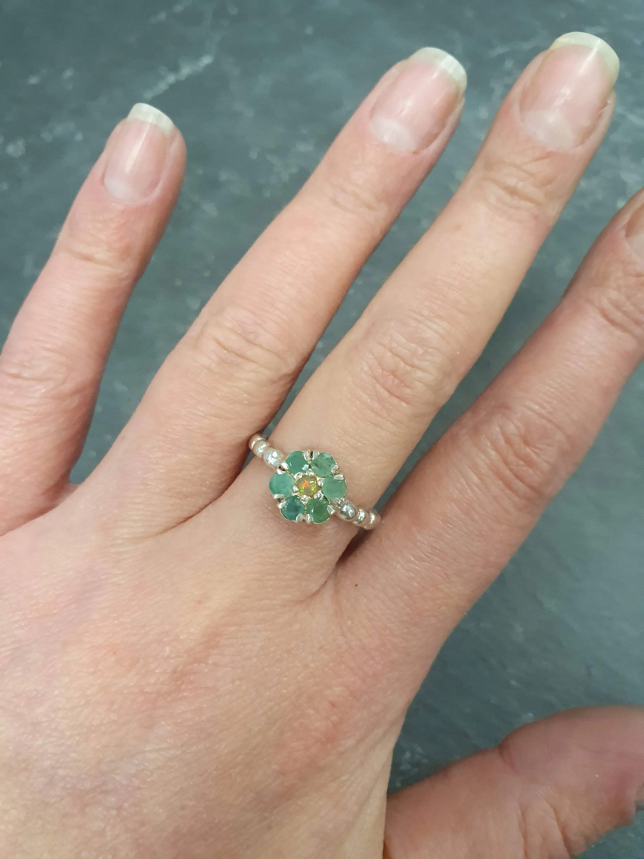 Flower Emerald Ring - Genuine Emerald Opal Ring - Green Vintage Ring