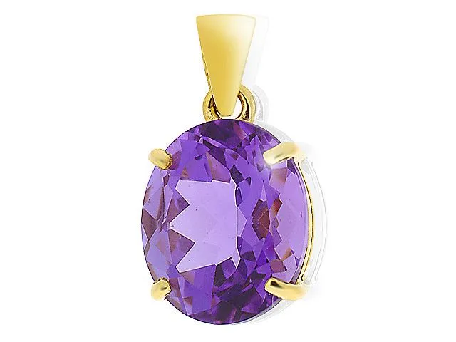 gelb 9 Karat Gold 3.67ct 4 Klaue Satz Amethyst klassisch groß ovaler Anhänger