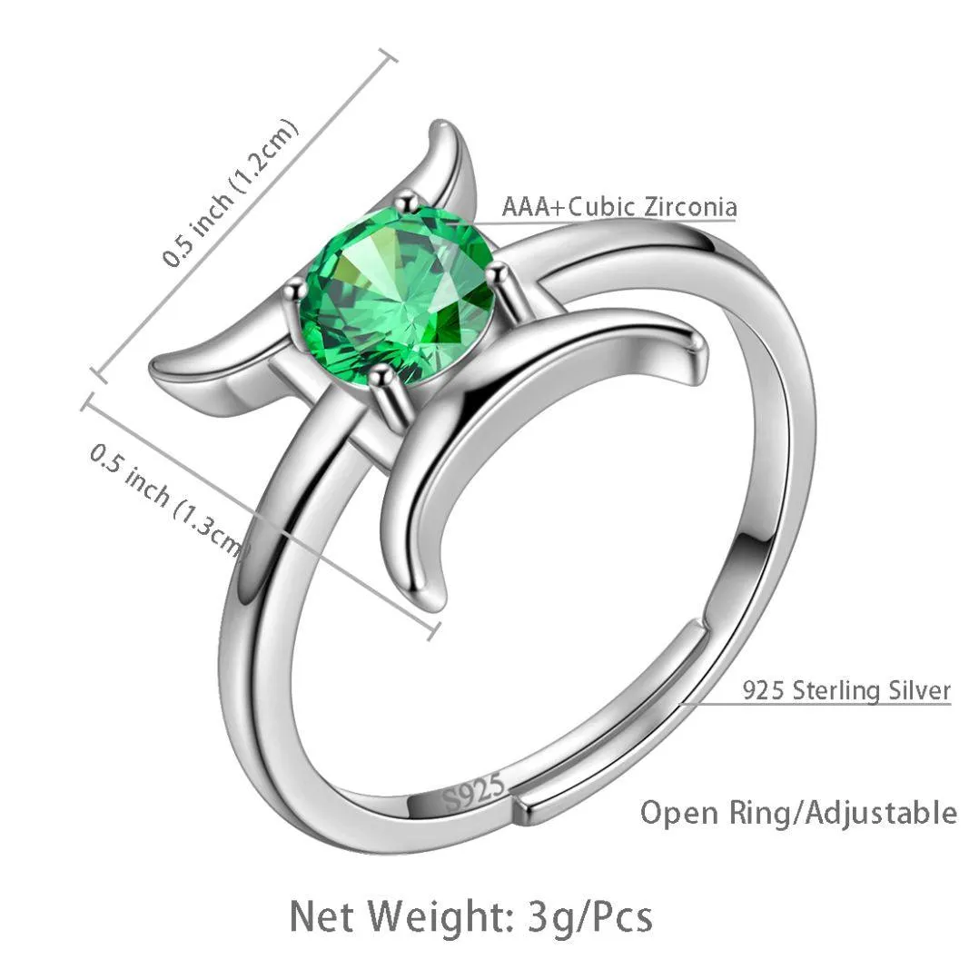 Gemini Ring May Emerald Birthstone Zodiac Women Girls Jewelry Birthday Gift