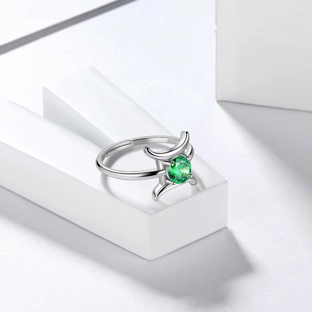 Gemini Ring May Emerald Birthstone Zodiac Women Girls Jewelry Birthday Gift