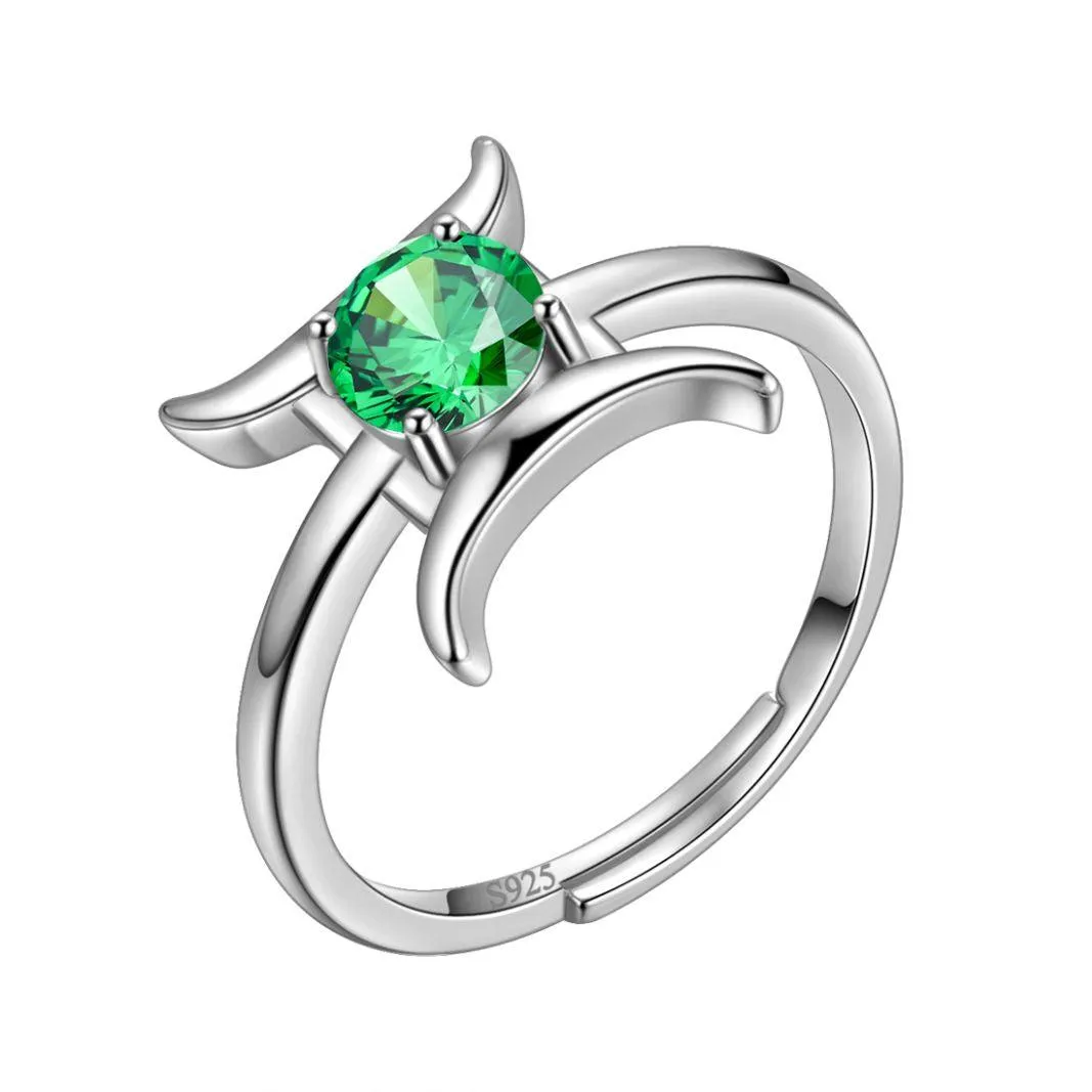 Gemini Ring May Emerald Birthstone Zodiac Women Girls Jewelry Birthday Gift