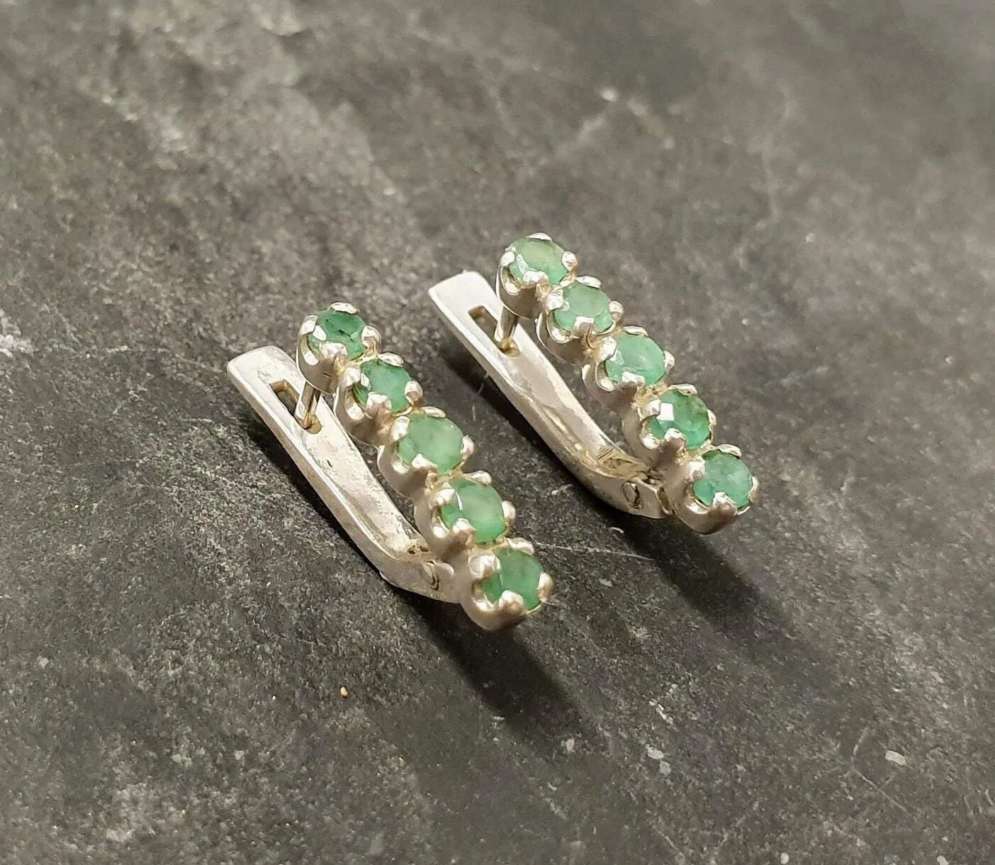 Genuine Emerald Earrings - Green Vertical Earrings - Vintage Bar Earrings