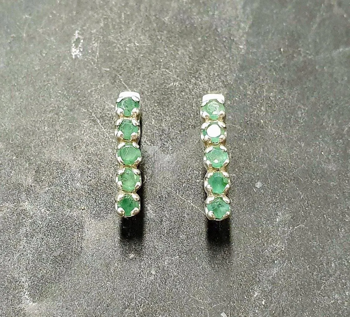 Genuine Emerald Earrings - Green Vertical Earrings - Vintage Bar Earrings