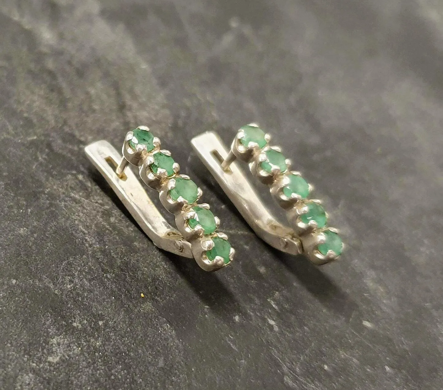 Genuine Emerald Earrings - Green Vertical Earrings - Vintage Bar Earrings