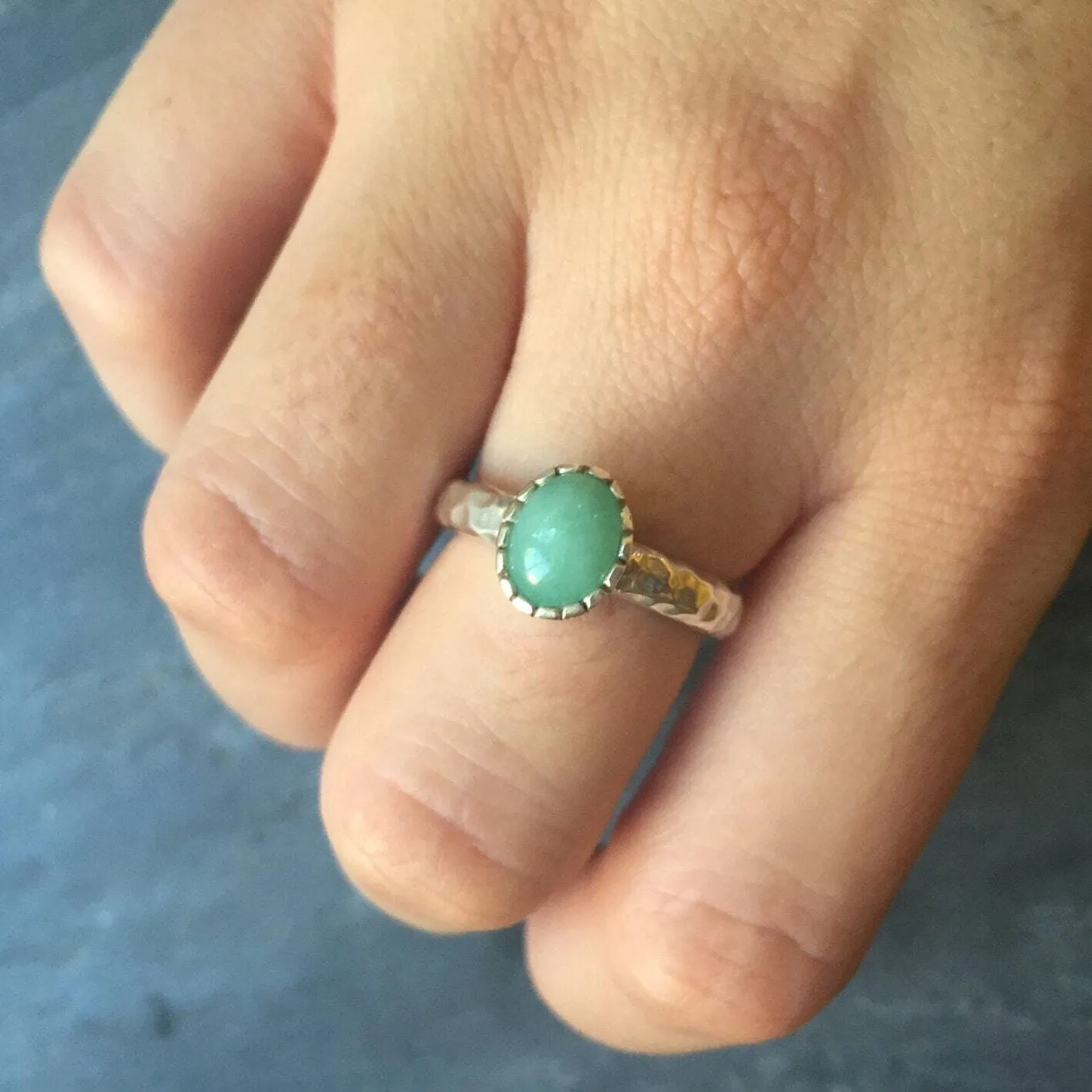 Genuine Emerald Ring - Green Bezel Ring - Vintage Oval Ring