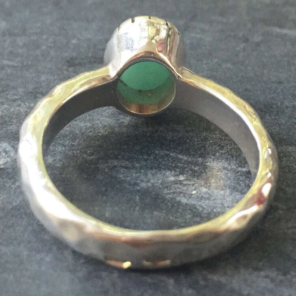 Genuine Emerald Ring - Green Bezel Ring - Vintage Oval Ring