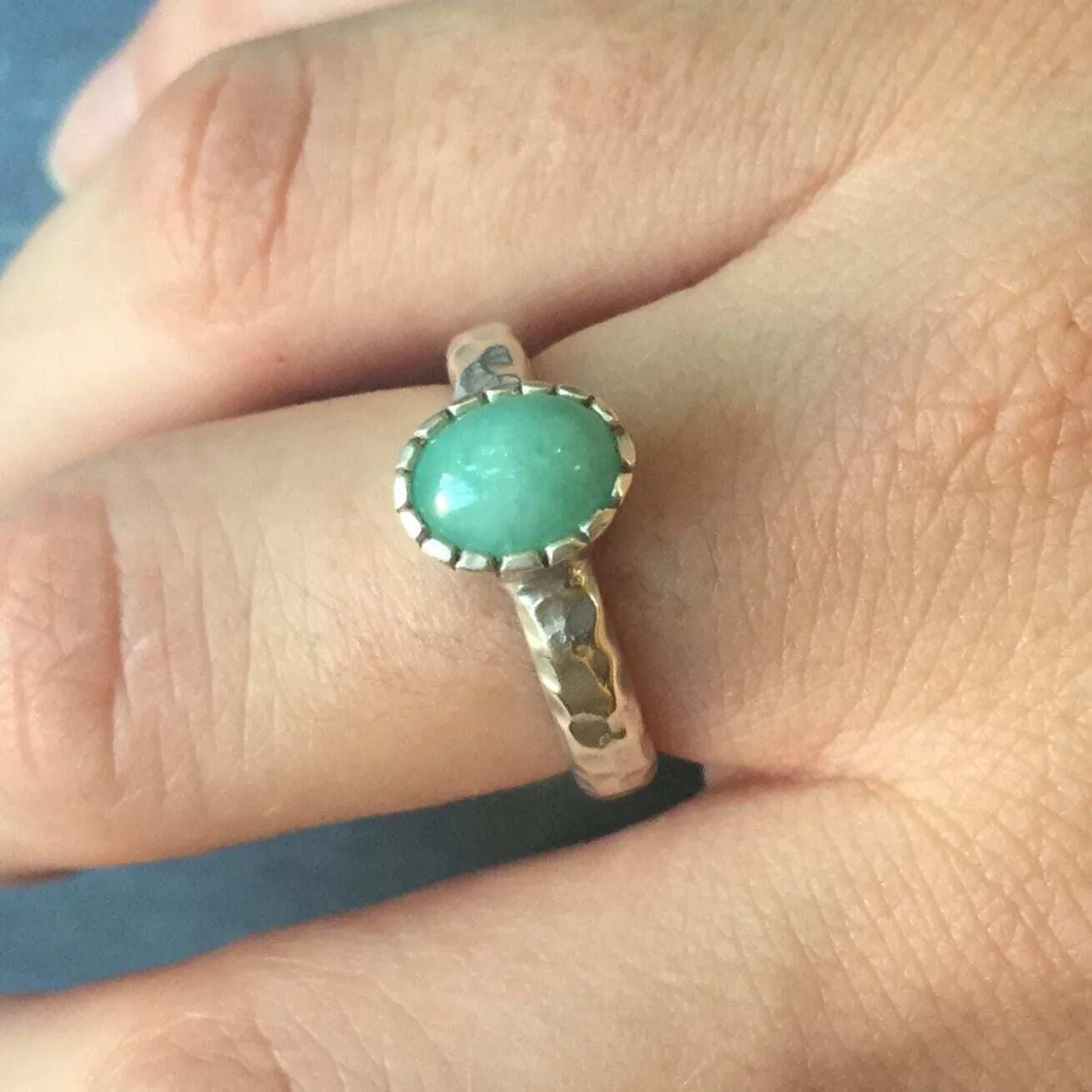 Genuine Emerald Ring - Green Bezel Ring - Vintage Oval Ring