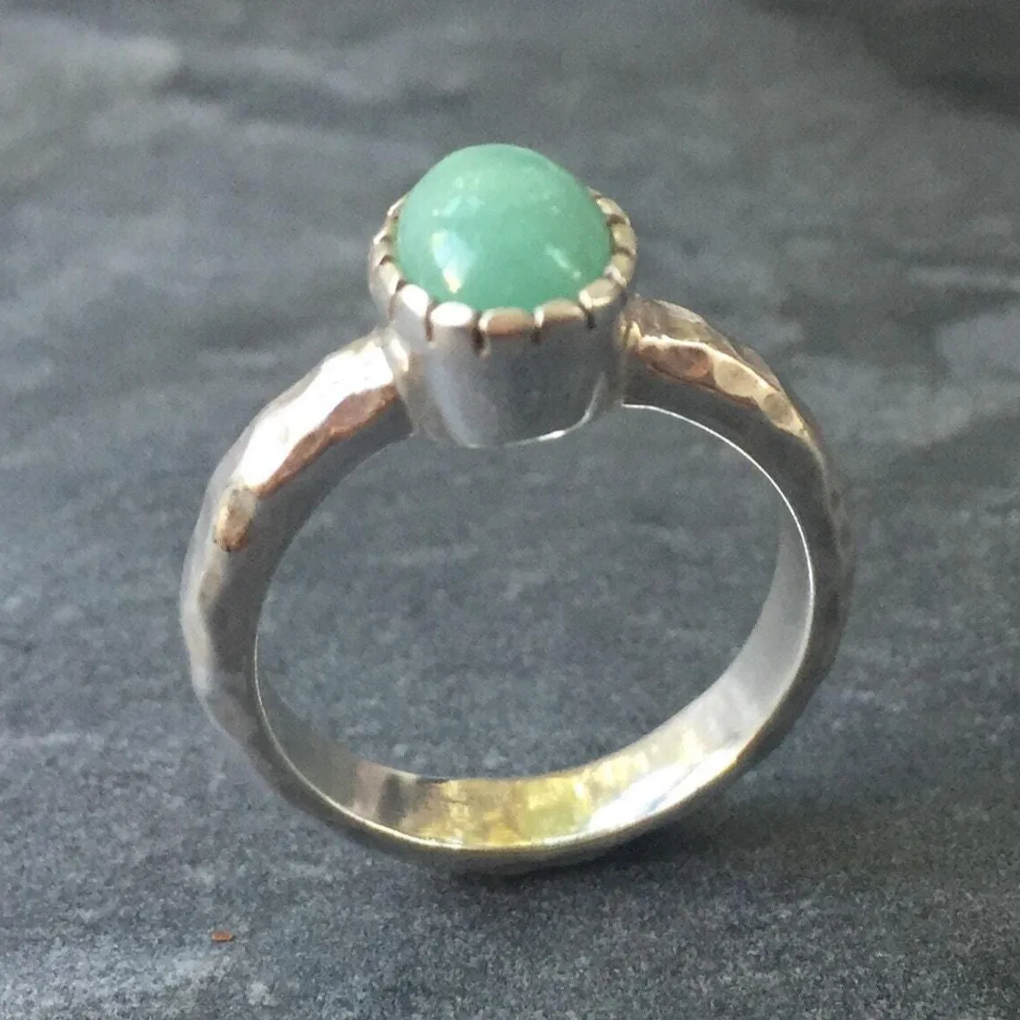 Genuine Emerald Ring - Green Bezel Ring - Vintage Oval Ring