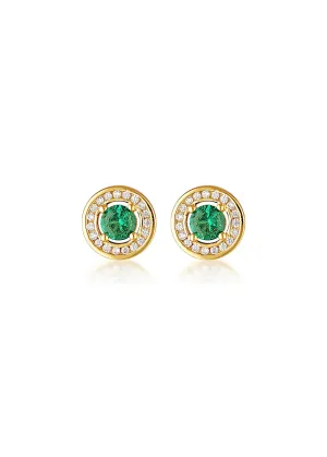 GEORGINI MILESTONE EMERALD NANO HALO GOLD STUD EARRINGS IE1164GR