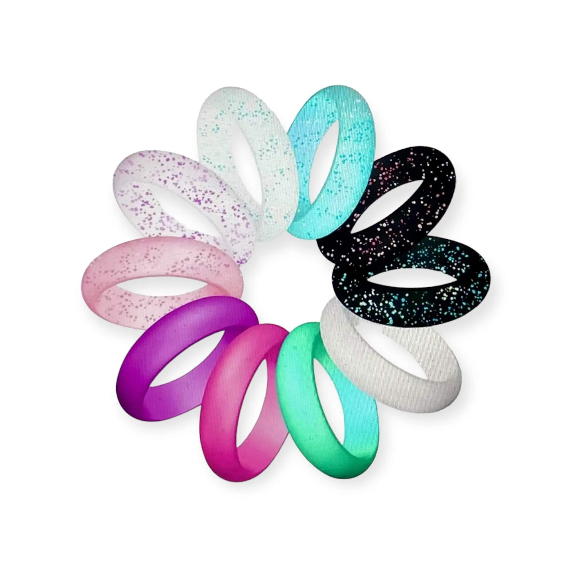 Glitter Rainbow Candy Silicone Ring Set