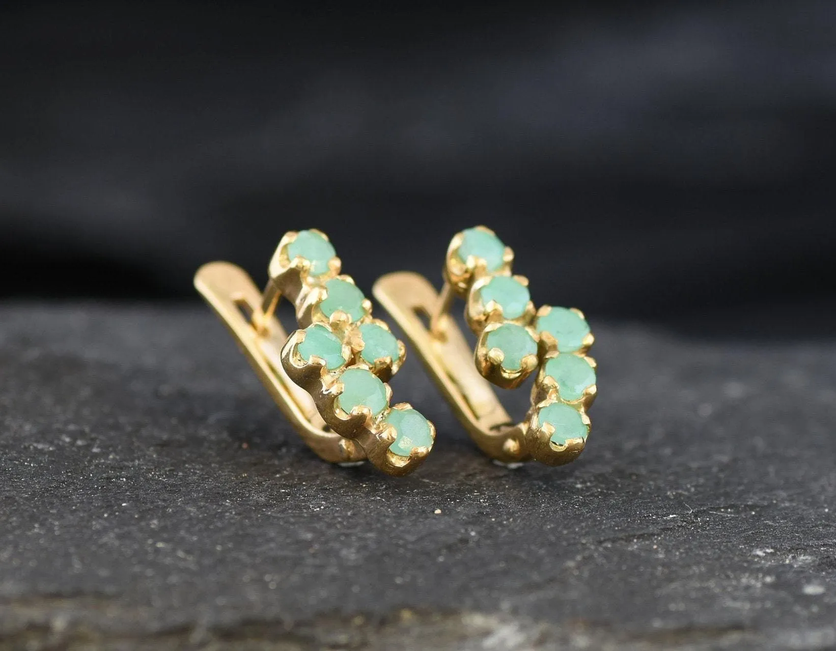 Gold Emerald Earrings - Natural Emerald Earrings May Birthstone Earrings