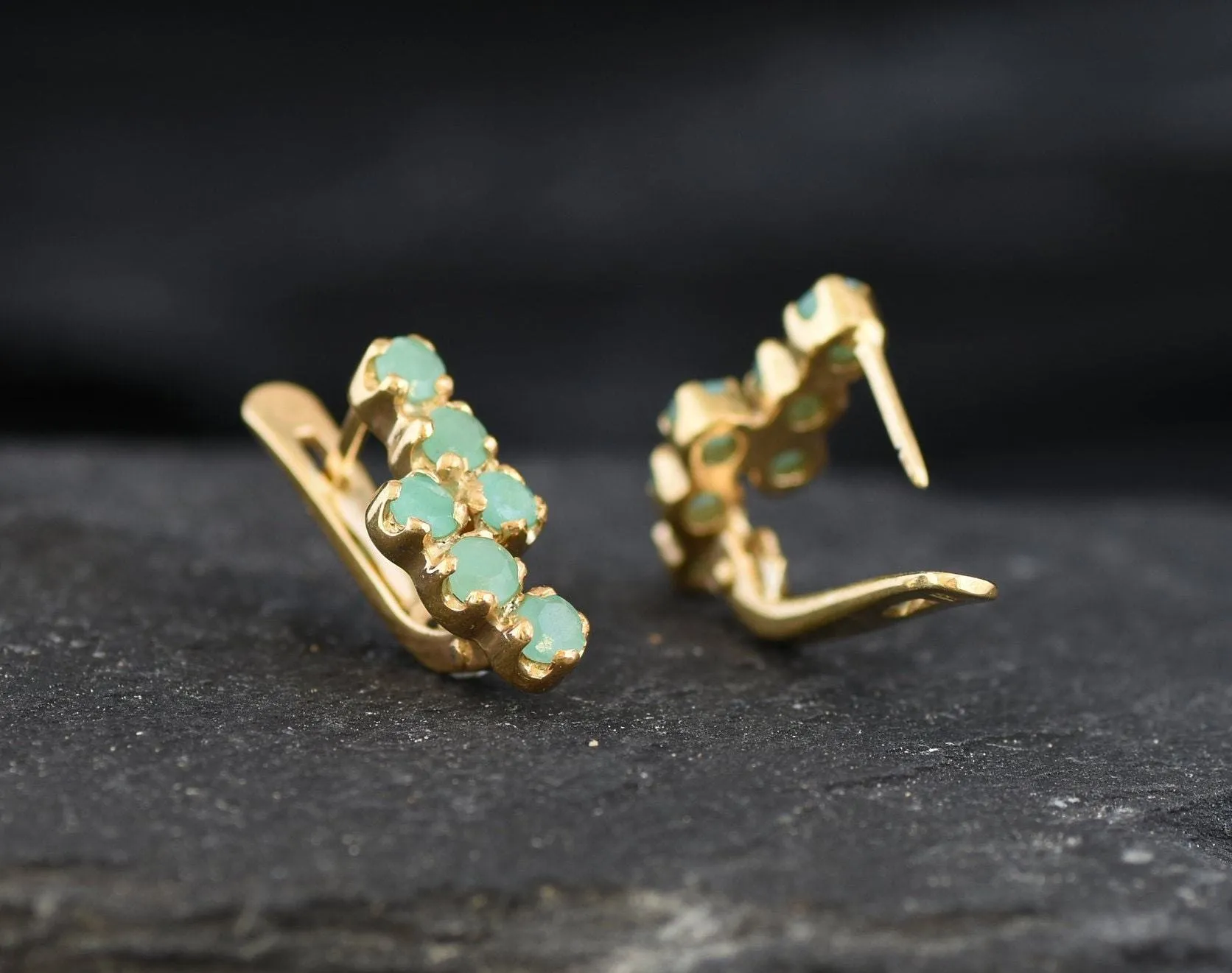 Gold Emerald Earrings - Natural Emerald Earrings May Birthstone Earrings