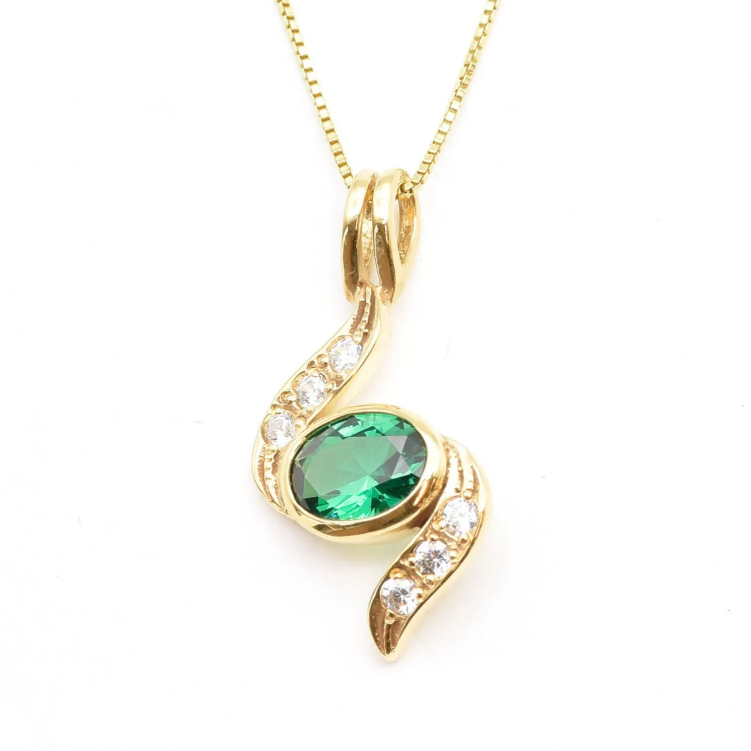 Gold Emerald Necklace - Green Emerald Necklace - Gold Vintage Pendant