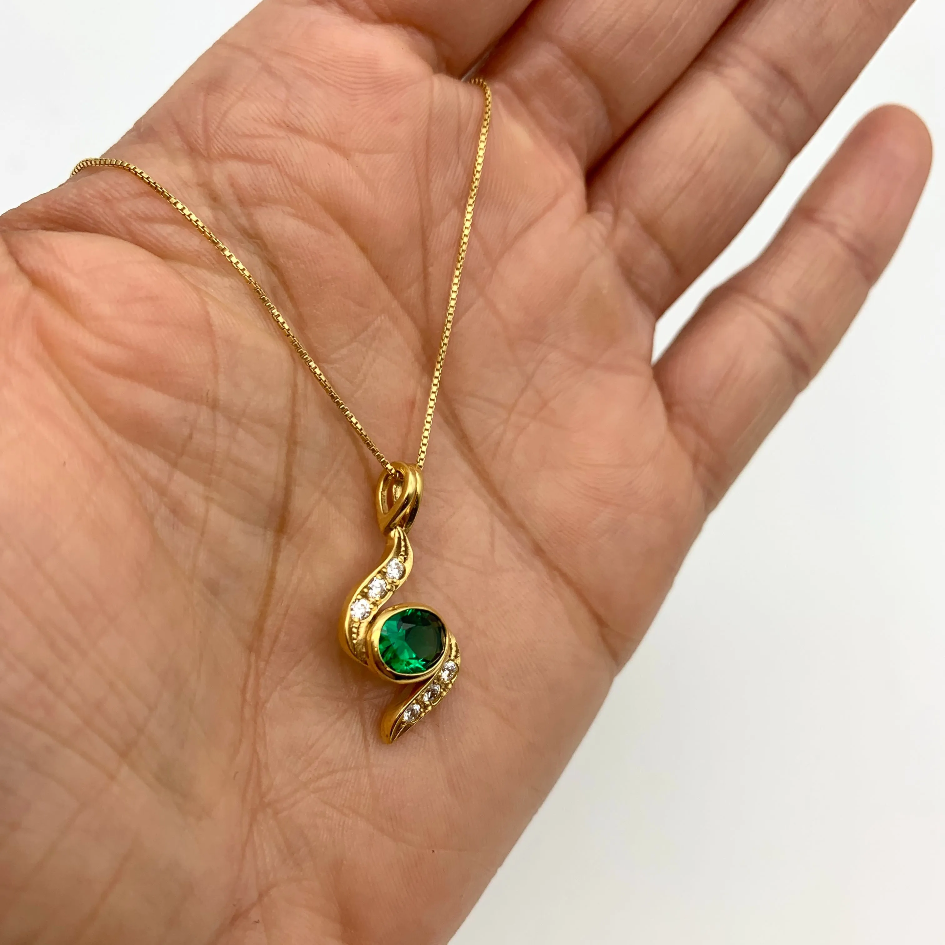 Gold Emerald Necklace - Green Emerald Necklace - Gold Vintage Pendant