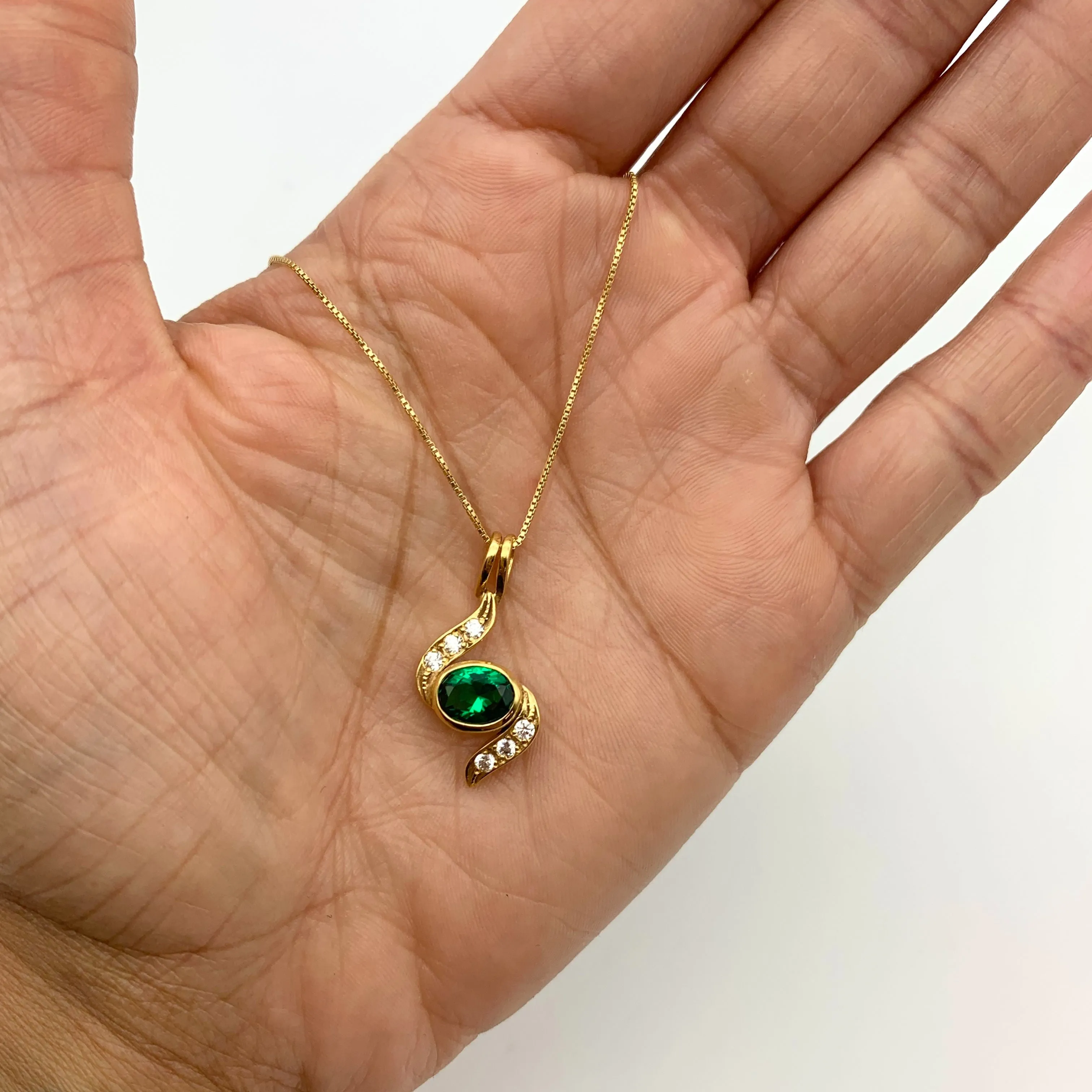 Gold Emerald Necklace - Green Emerald Necklace - Gold Vintage Pendant