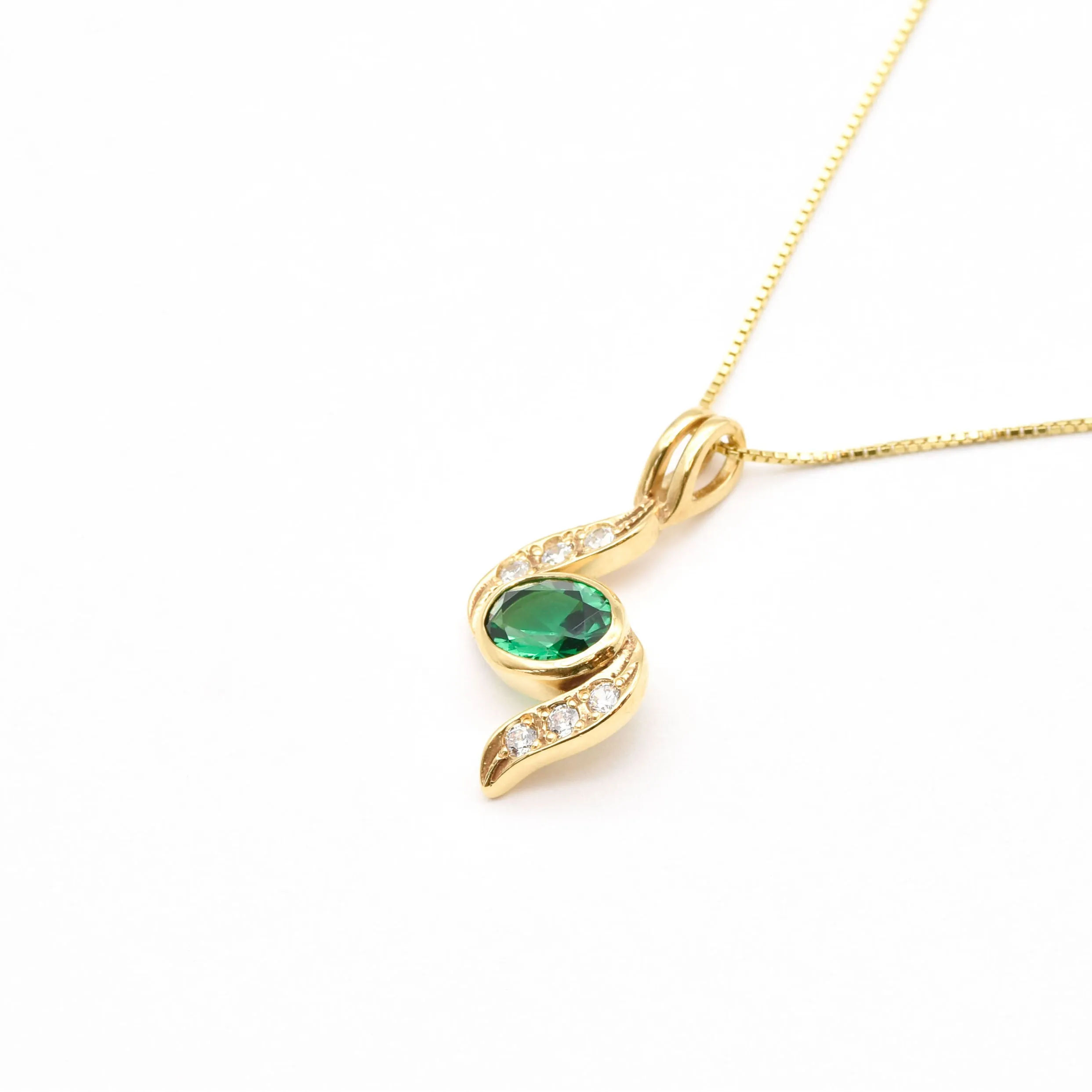 Gold Emerald Necklace - Green Emerald Necklace - Gold Vintage Pendant