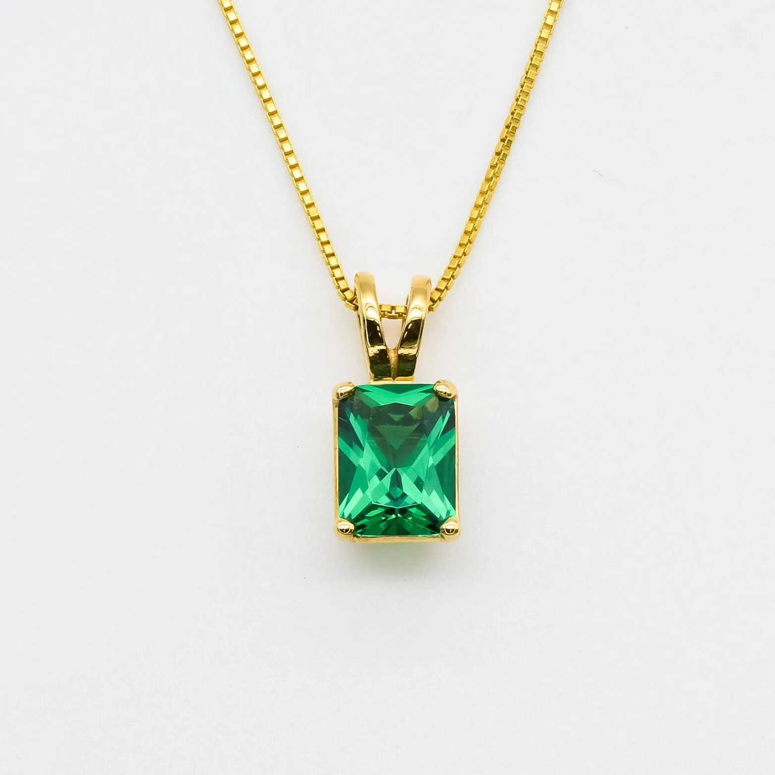 Gold Emerald Pendant - Green Emerald Necklace - Gold Radiant Cut Necklace