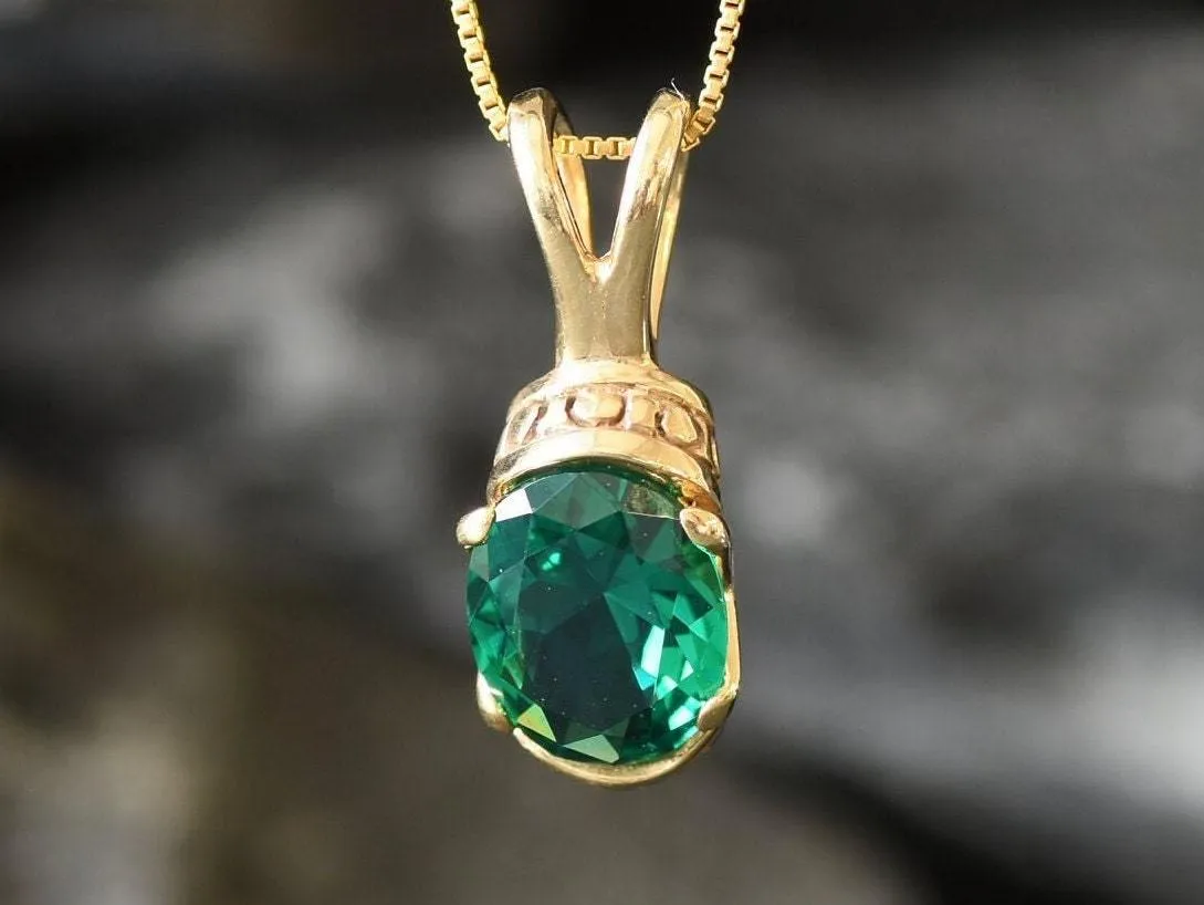 Gold Emerald Pendant - Vintage Emerald Necklace - Green Boho Necklace