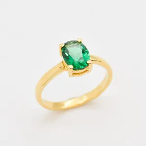 Gold Emerald Ring - Green Solitaire Ring, Green Diamond Ring