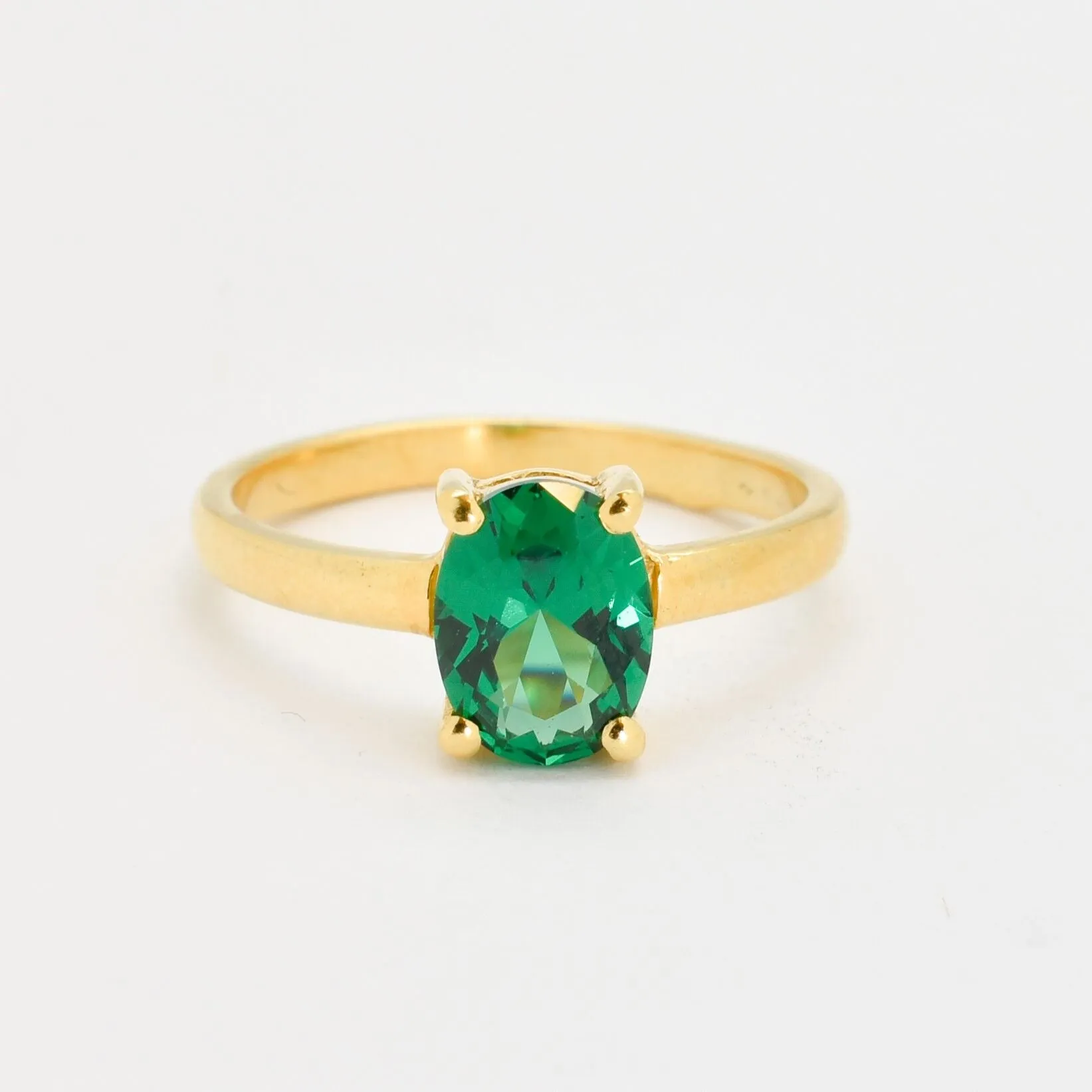 Gold Emerald Ring - Green Solitaire Ring, Green Diamond Ring