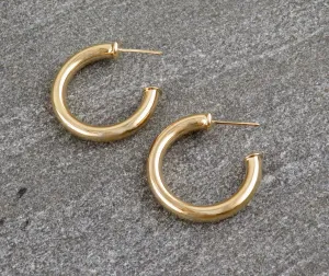 Gold Filled Post Hoop Earrings - Medium