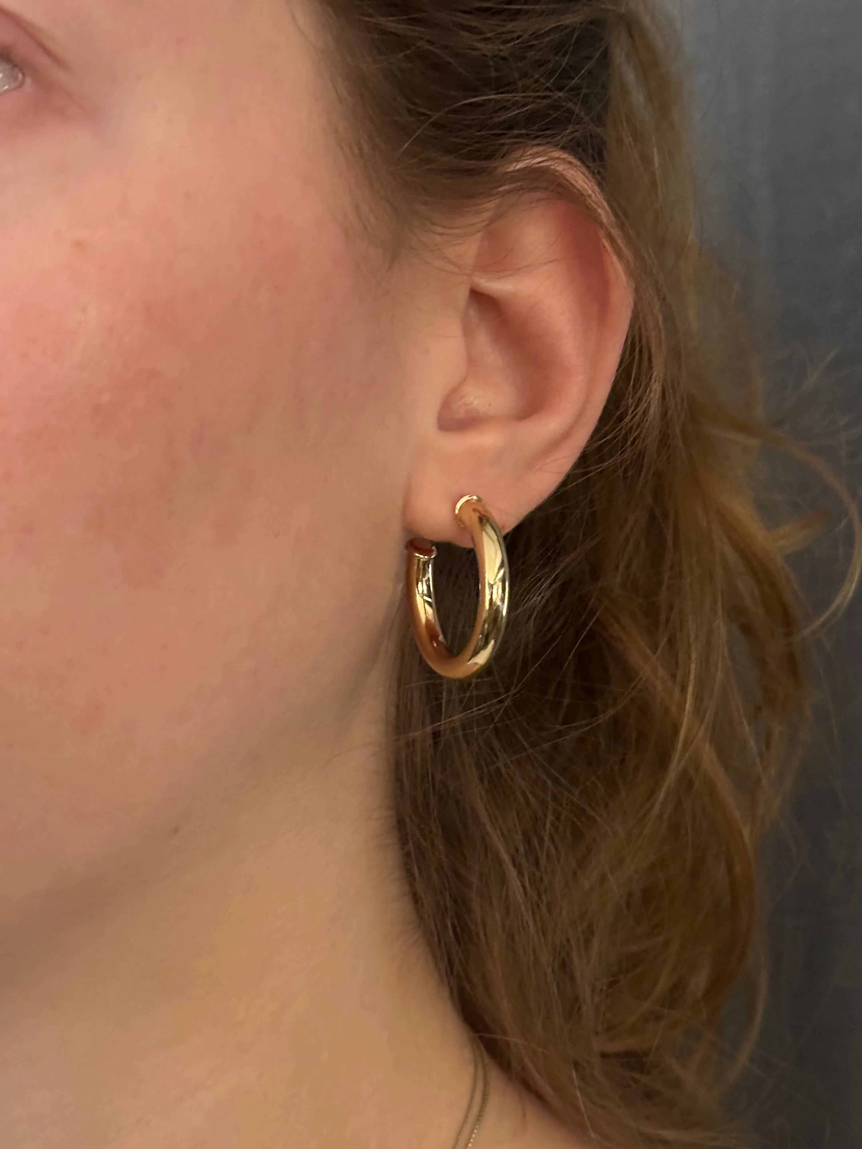 Gold Filled Post Hoop Earrings - Medium