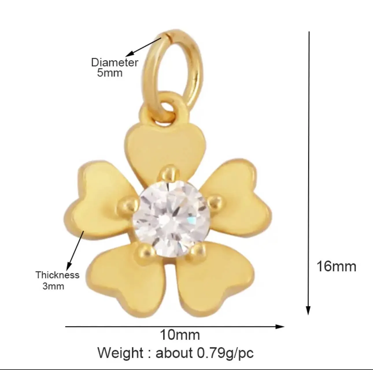 Gold Flower Charm For Charm Bar & Charm Necklace