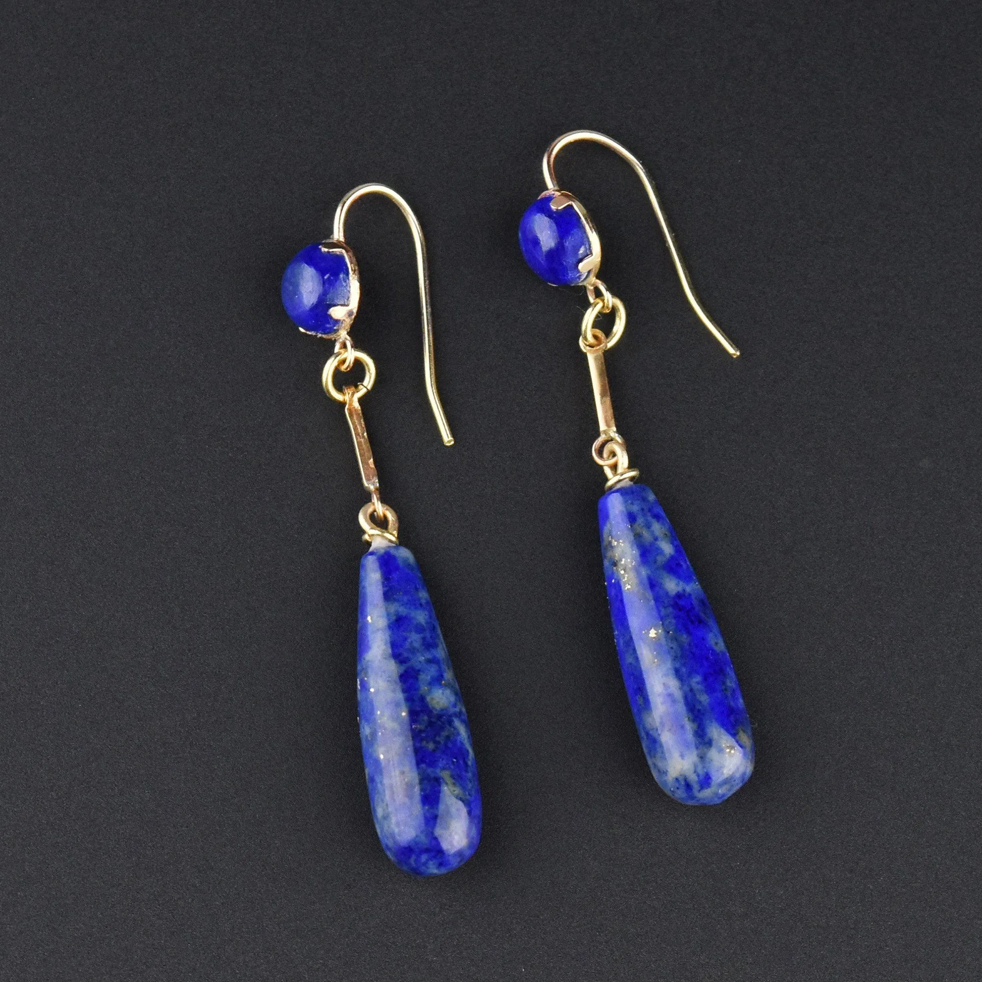 Gold Lapis Lazuli Teardrop Long Dangle Earrings