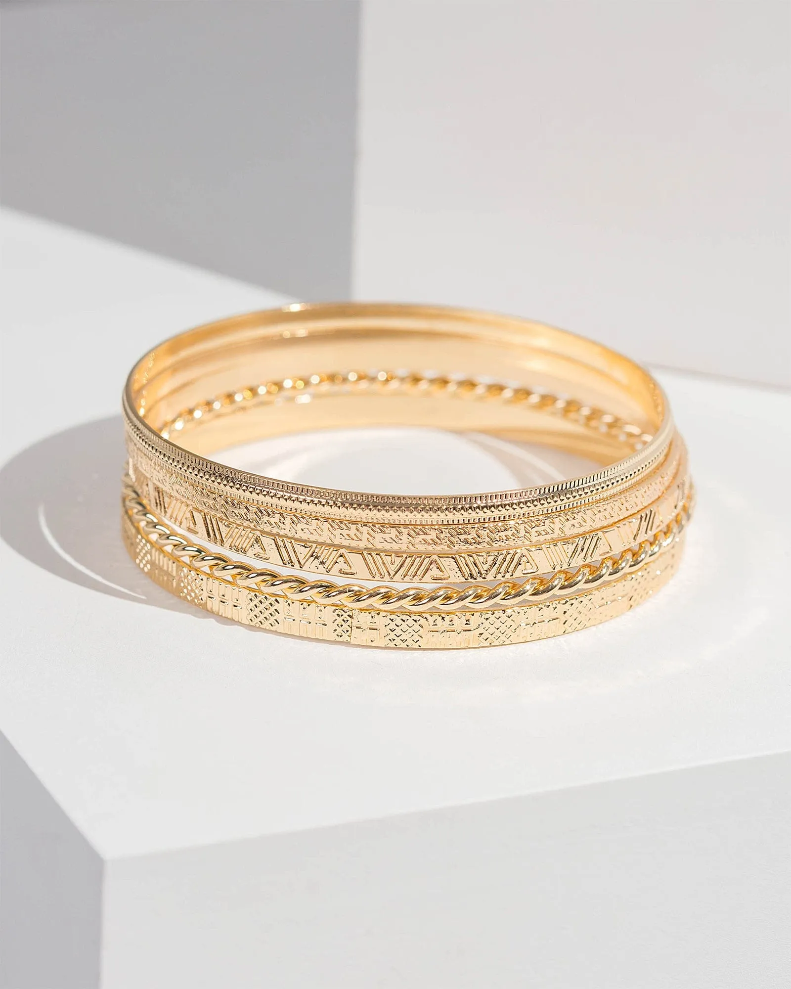 Gold Multi Pack Pattern Detail Bangle