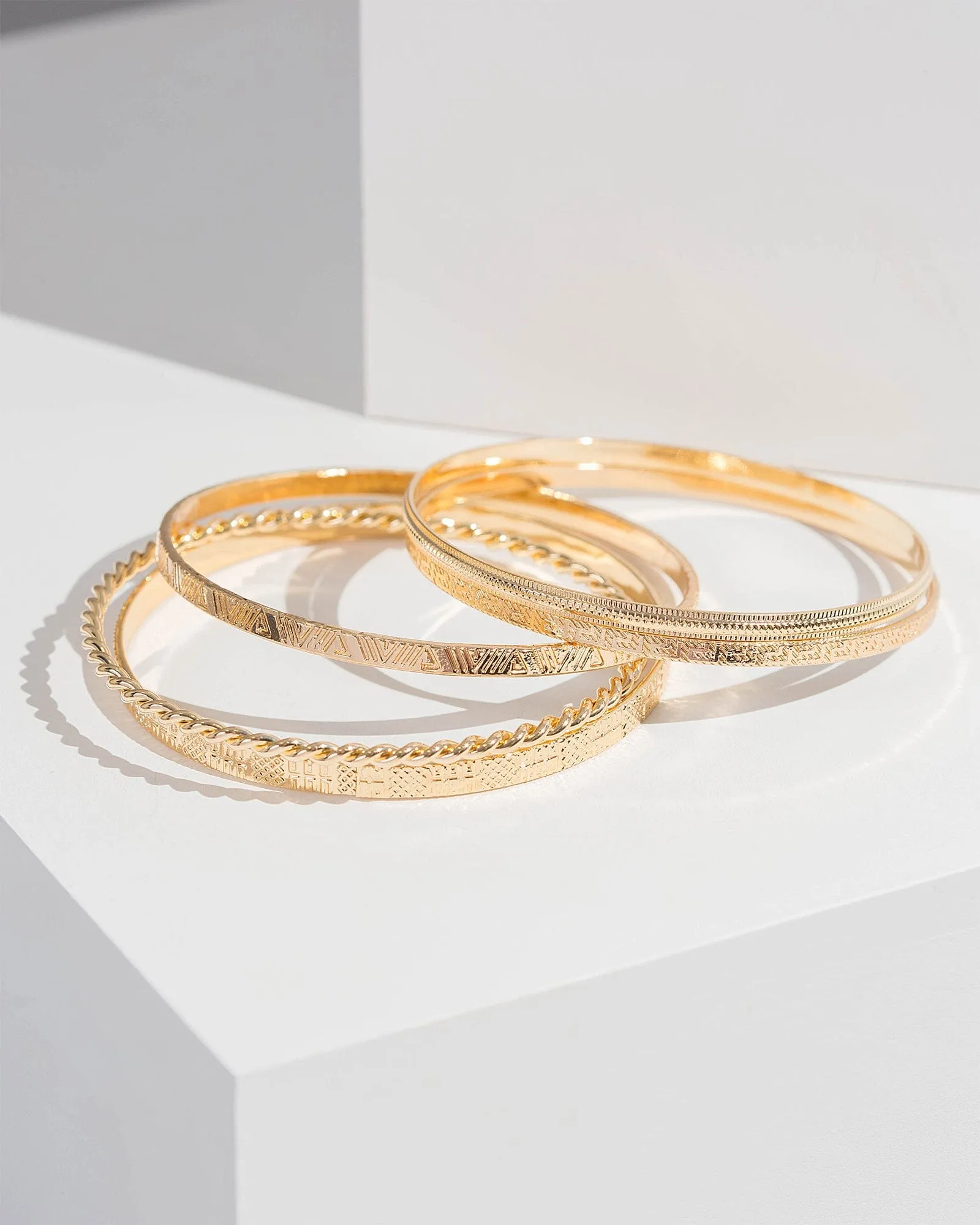 Gold Multi Pack Pattern Detail Bangle