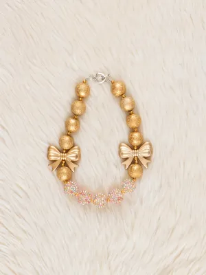 Gold Sparkle Bow Bubble Necklace