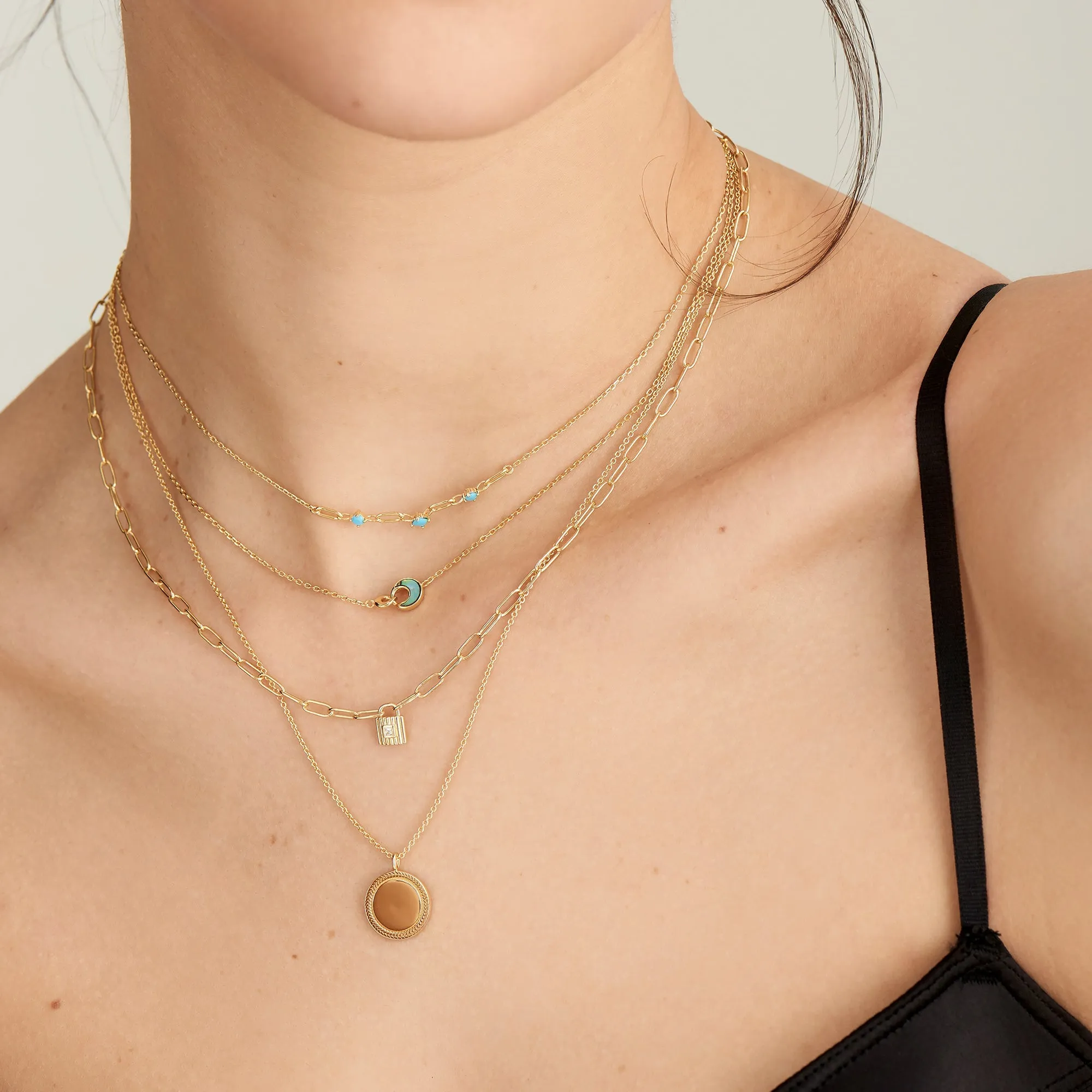 Gold Tidal Abalone Crescent Link Necklace