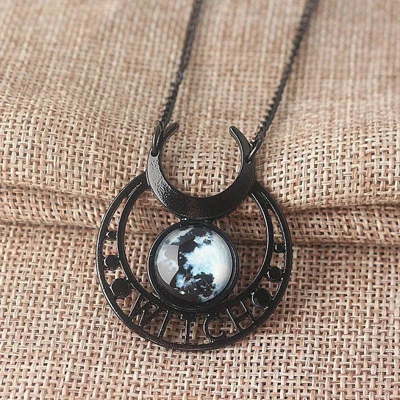 Gothic 'Binx' Black Gothic Witch Moon Necklace