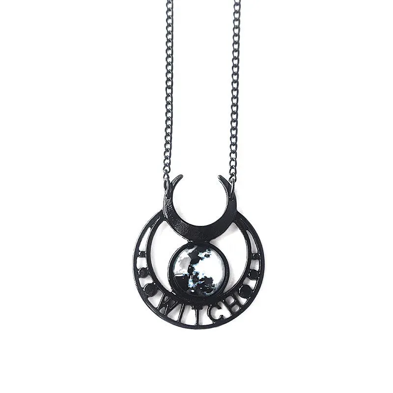 Gothic 'Binx' Black Gothic Witch Moon Necklace