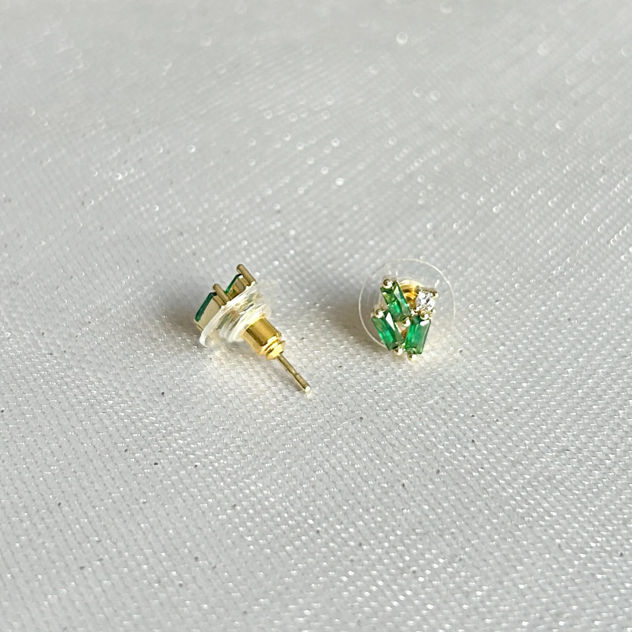 Green Stud Earrings Gold Earrings with Crystal