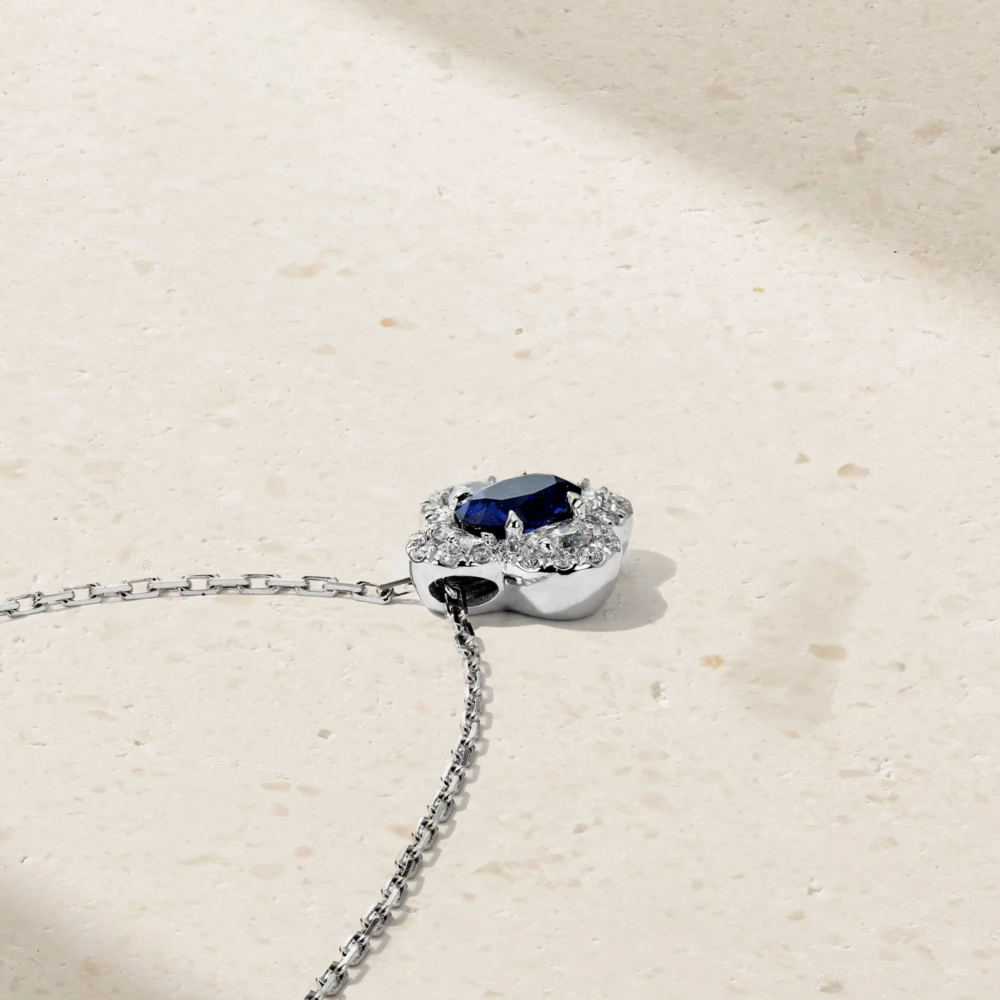 Half Moon Clover Sapphire and Diamond Pendant