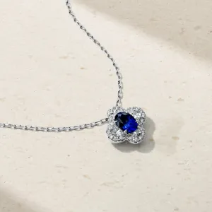 Half Moon Clover Sapphire and Diamond Pendant