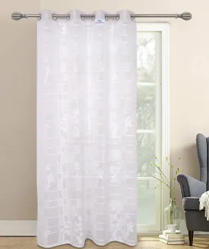 Heart Home Flower Design 7 Feet Door Curtain for Living Room, Bed Room, Kids Room with 8 Eyelet (White) 52HH3903