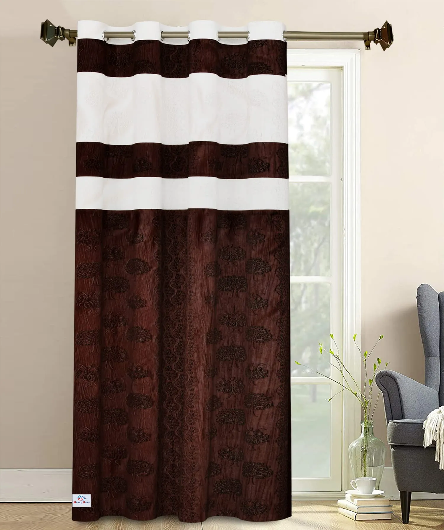 Heart Home Forest Printed Home Décor Door Curtain with 8 Eyelet, 7 ft (Brown & Cream)-Hs43Hearth25606(Polyester_Multicolour)