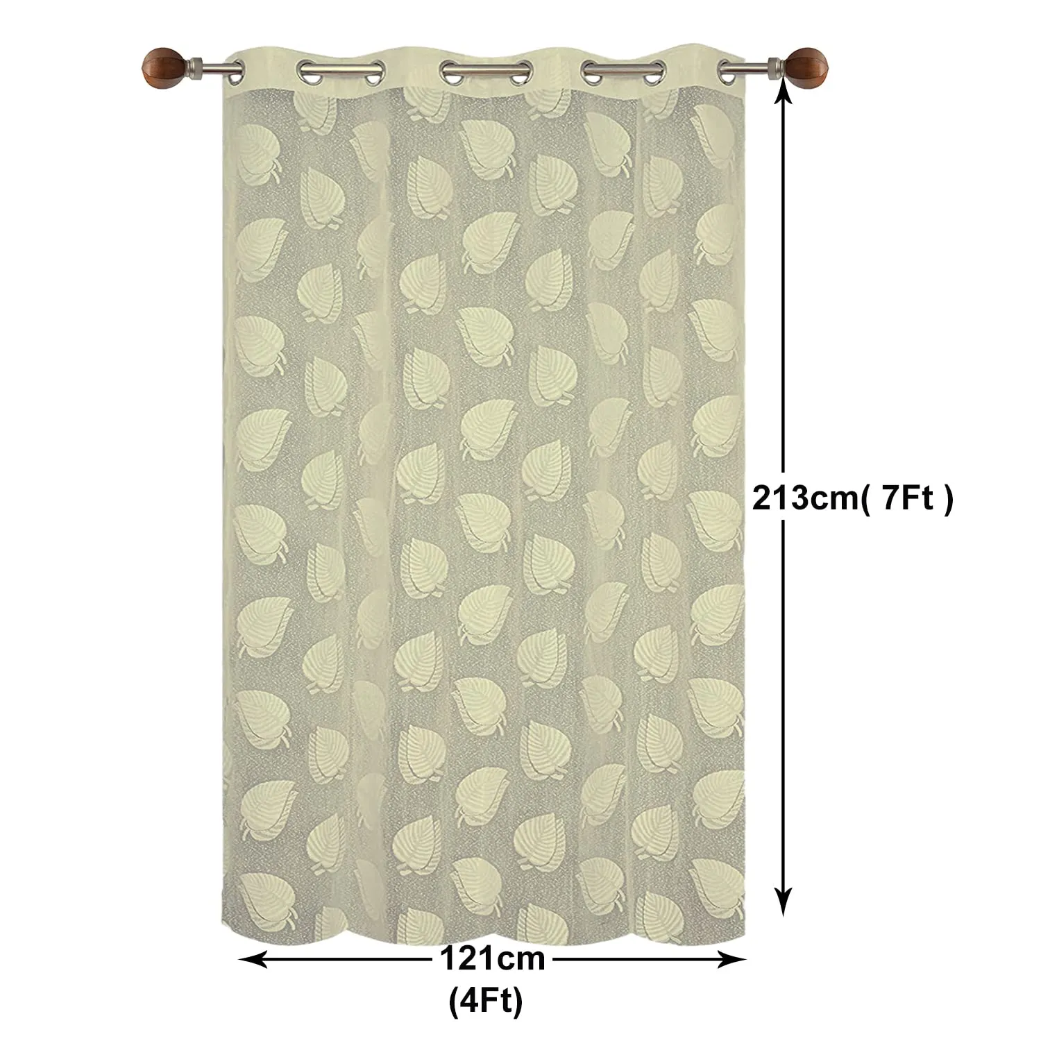 Heart Home Leaf Print 7 Feet Cotton Door Curtain for Living Room, Bed Room, Kids Room with 8 Eyelets (Cream)-50HH01064