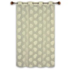 Heart Home Leaf Print 7 Feet Cotton Door Curtain for Living Room, Bed Room, Kids Room with 8 Eyelets (Cream)-50HH01064