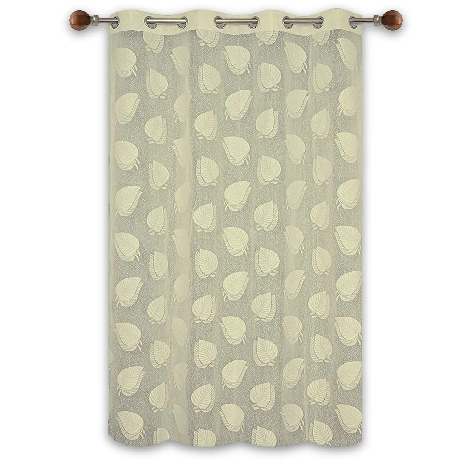 Heart Home Leaf Print 7 Feet Cotton Door Curtain for Living Room, Bed Room, Kids Room with 8 Eyelets (Cream)-50HH01064