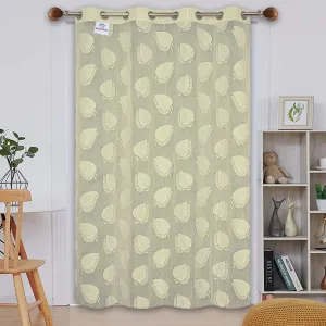 Heart Home Leaf Print Home Decor Cotton Door Curtain with 8 Eyeletss, 7 Feet (Cream)-50HH01063