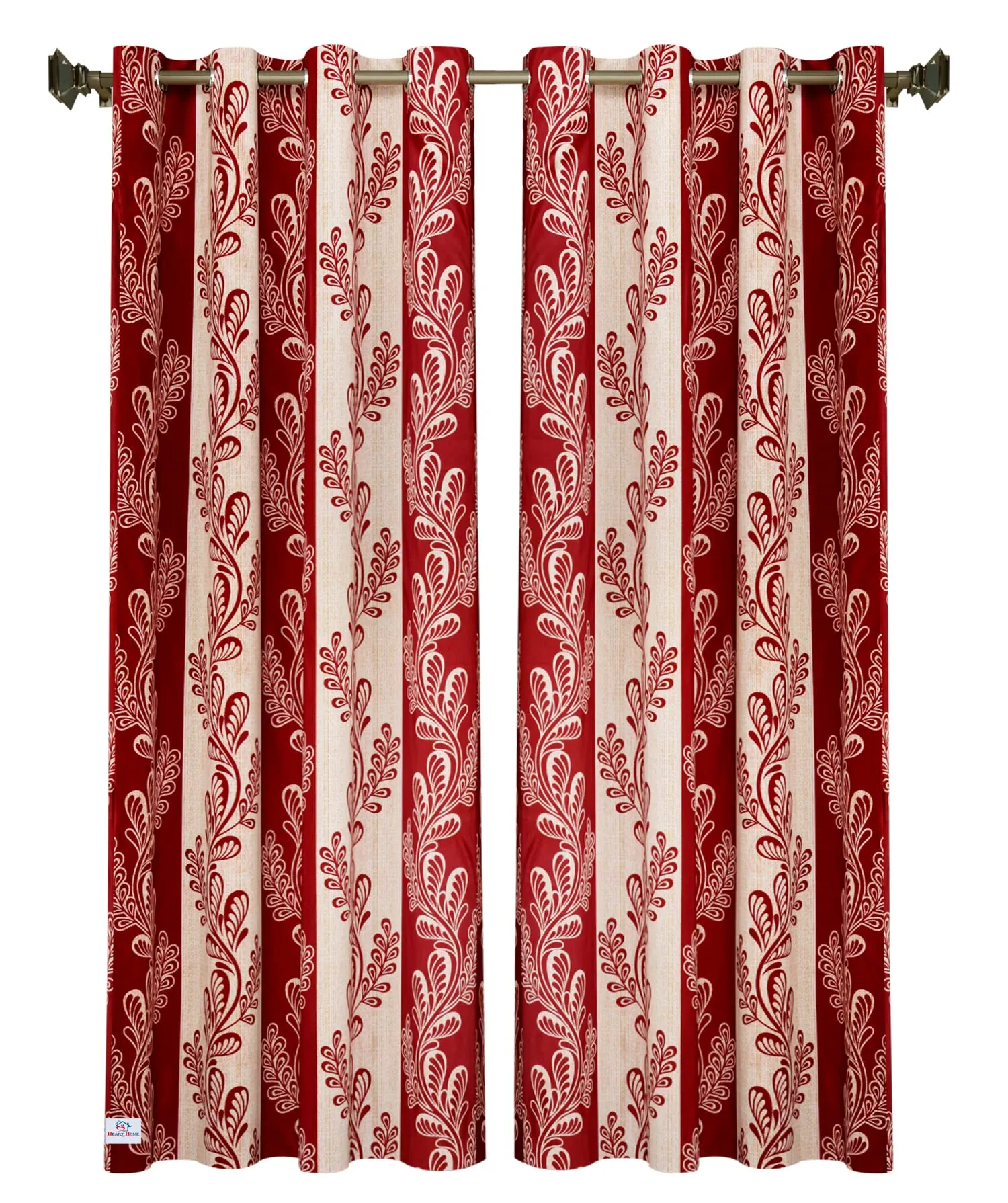 Heart Home Leaf Printed 7 ft Door Curtain for Living Room, Bed Room, Kids Room with 8 Eyelet- Pack of 2 (Maroon)-Hs43Hearth25595(Polyester_Red)