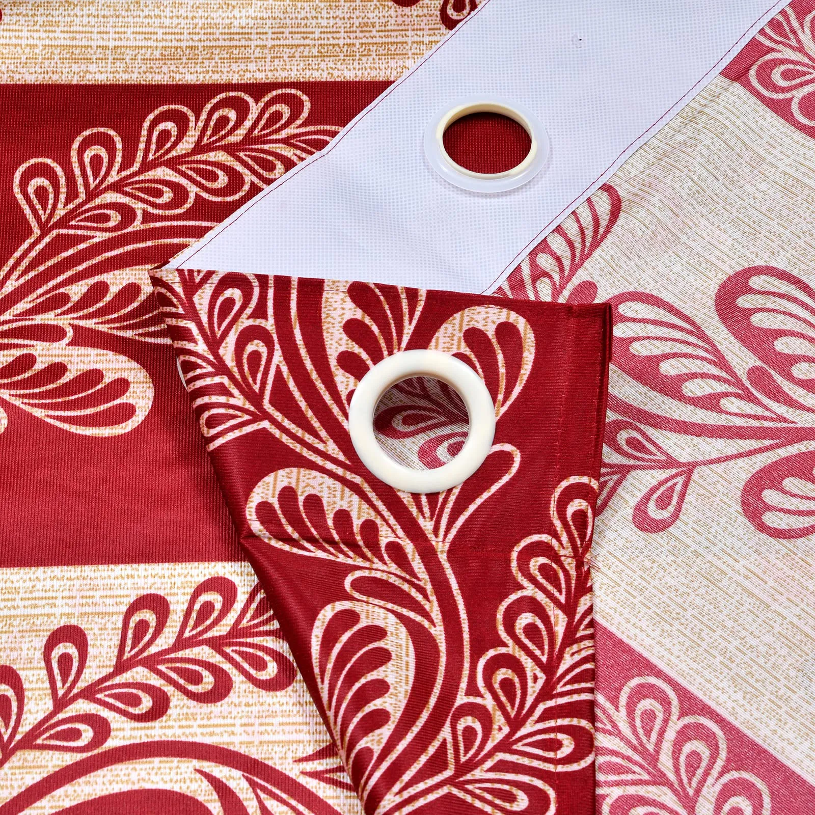 Heart Home Leaf Printed 7 ft Door Curtain for Living Room, Bed Room, Kids Room with 8 Eyelet- Pack of 2 (Maroon)-Hs43Hearth25595(Polyester_Red)