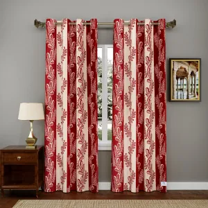 Heart Home Leaf Printed 7 ft Door Curtain for Living Room, Bed Room, Kids Room with 8 Eyelet- Pack of 2 (Maroon)-Hs43Hearth25595(Polyester_Red)