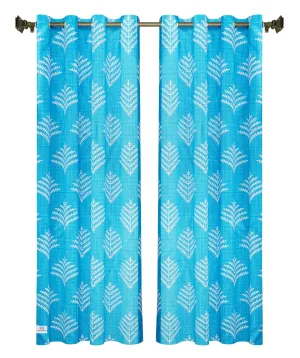 Heart Home Leaf Printed Home Décor Door Curtain with 8 Eyelet, 7 ft- Pack of 2 (Blue)-Hs43Hearth25592(Polyester_Blue)